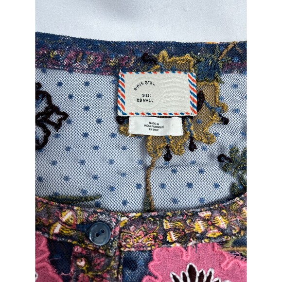 Anthropologie Postmark Ciutadella Boho Top Sz XS Hippie Bell Sleeve Embroidered - Picture 7 of 11